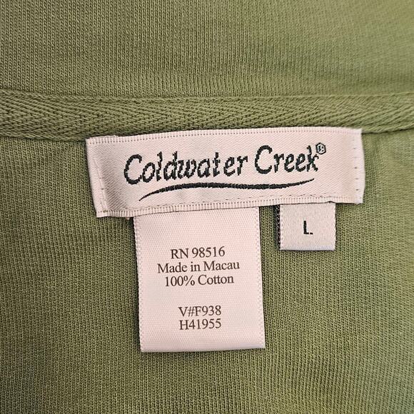 Coldwater Creek 1/4 Pullover Cotton Sweatshirt Sweater Green Women's Large - Picture 4 of 6